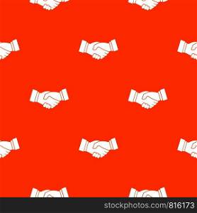 Handshake pattern repeat seamless in orange color for any design. Vector geometric illustration. Handshake pattern seamless