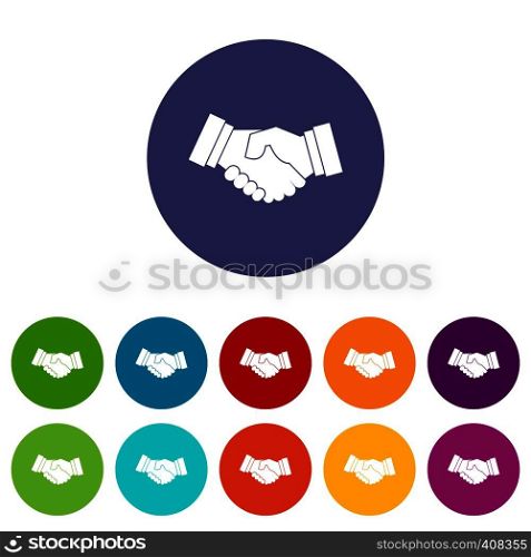 Handshake set icons in different colors isolated on white background. Handshake set icons