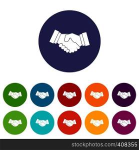 Handshake set icons in different colors isolated on white background. Handshake set icons