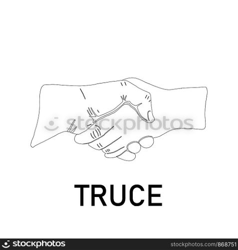 Handshake truce outline icon isolated on white background. Flat Cartoon style. Vector illustration.. Handshake truce outline icon.