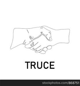 Handshake truce outline icon isolated on white background. Flat Cartoon style. Vector illustration.. Handshake truce outline icon.