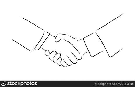 Handshake, vector. Hand drawn sketch. Handshake of two hands of men in suits.