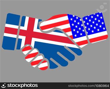Handshake with Iceland and USA flags vector illustration eps 10.. Handshake with Iceland and USA flags vector