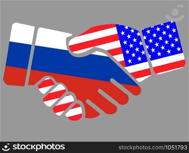 Handshake with Russian and USA flags Vector illustration eps 10.. Handshake with Russian and USA flags vector