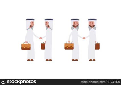 handshakes in a suit and shirt. Arab saudi businessman. cartoon character set