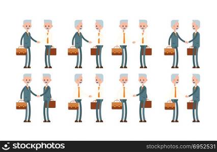handshakes in a suit and shirt. elderly businessman. cartoon character set