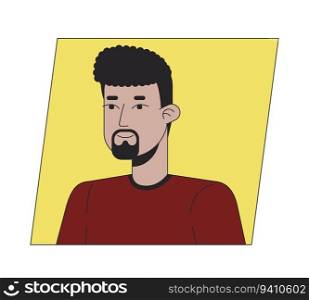 Handsome adult hispanic man with black beard flat color cartoon avatar icon. Editable 2D user portrait linear illustration. Isolated vector face profile clipart. Userpic, person head and shoulders. Handsome adult hispanic man with black beard flat color cartoon avatar icon