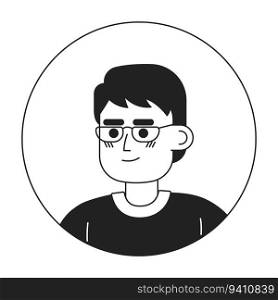 Handsome boy with glasses monochrome flat linear character head monochrome flat linear character head. Editable outline hand drawn human face icon. 2D cartoon spot vector illustration for animation. Handsome boy with glasses monochrome flat linear character head