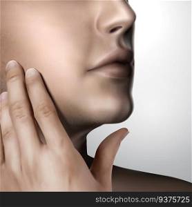 Handsome man caresses his own face in 3d illustration, skin care concept. Handsome man caresses his own face