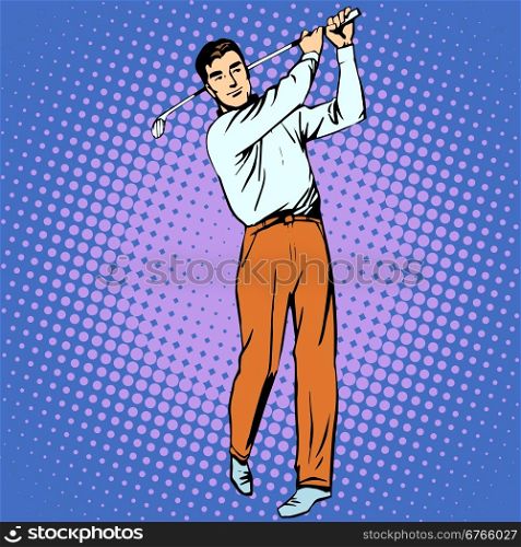 Handsome man playing Golf retro style pop art. Handsome man playing Golf retro style pop art. Sport active lifestyle