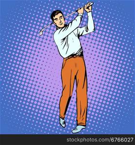 Handsome man playing Golf retro style pop art. Handsome man playing Golf retro style pop art. Sport active lifestyle