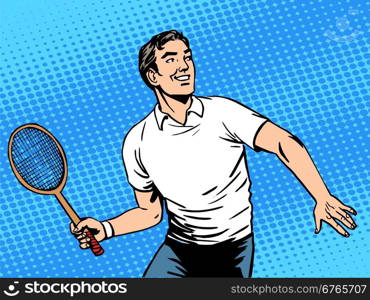 Handsome man playing tennis. Handsome man playing tennis. Beauty health sports lifestyle. Retro style pop art