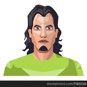 Handsome man with a long black hair and small beard illustration vector on white background