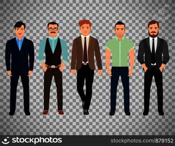 Handsome men dressed in business formal male style isolated on transparent background. Men dressed in business formal style