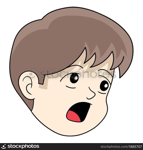 handsome young man head emoticon is gawking curiously. vector design illustration art