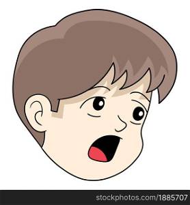 handsome young man head emoticon is gawking curiously. vector design illustration art