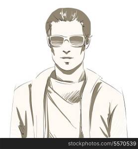 Handsome young man portrait wearing sunglasses and slip-over, casual style isolated vector illustration