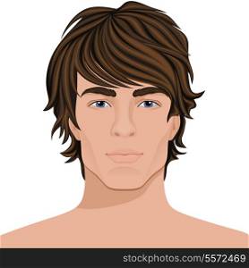 Handsome young man with brown hair face portrait vector illustration