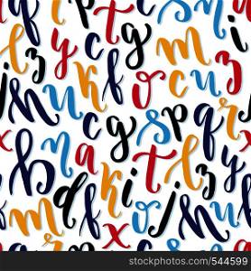 Handwriting calligraphic alphabet seamless pattern. Creative letters. Vector illustration.. Handwriting calligraphic alphabet seamless pattern. Creative letters. Vector illustration