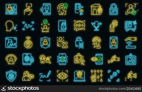 Handwriting identification icons set outline vector. Access approve. Biometric authentication. Handwriting identification icons set vector neon