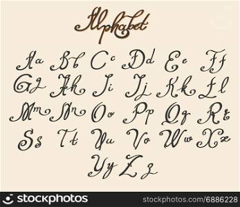Handwritten calligraphy font drawn in ink style. Vector illustration