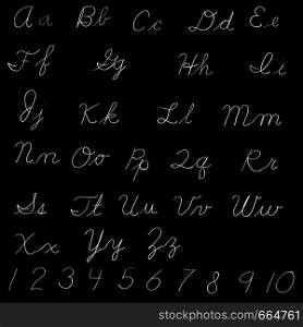 Handwritten English alphabet - lettering of letters, white on a black background