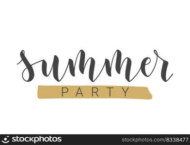 Handwritten Lettering of Summer Party. Template for Banner, Card, Invitation, Party, Poster, Print or Web Product. Objects Isolated on White Background. Vector Stock Illustration.. Handwritten Lettering of Summer Party. Vector Illustration.
