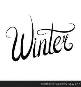 Handwritten lettering Winter. Black and white inscription separately background. Vector element for postcards m your creativity. Handwritten lettering Winter. Black and white inscription separately background.