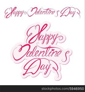 Handwritten text Happy Valentine`s Day. Calligraphic elements for holiday card design, isolated on white background.