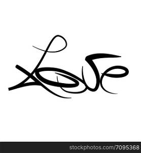 Handwritten word love in black on white isolated background.. Handwritten word love in black on white background