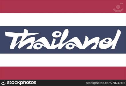 Handwritten word Thailand on Thai Flag. Hand drawn lettering. Calligraphic element for your design. Vector