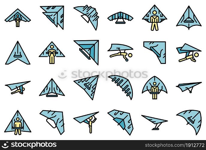 Hang glider icon. Outline hang glider vector icon thin line color flat on white. Hang glider icon, outline style