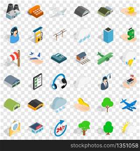 Hanger for plane icons set. Isometric style of 36 hanger for plane vector icons for web for any design. Hanger for plane icons set, isometric style