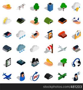 Hanger for plane icons set. Isometric style of 36 hanger for plane vector icons for web isolated on white background. Hanger for plane icons set, isometric style