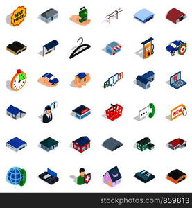 Hanger icons set. Isometric style of 36 hanger vector icons for web isolated on white background. Hanger icons set, isometric style