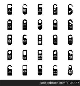 Hanger tags door card hotel icons set. Simple illustration of 25 hanger tags door card hotel vector icons for web. Hanger tags door hotel icons set, simple style