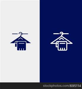 Hanger, Towel, Service, Hotel Line and Glyph Solid icon Blue banner