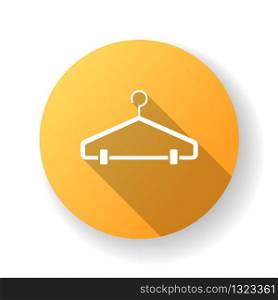 Hanger yellow flat design long shadow glyph icon. Clothes rack, clothing hook, wardrobe item. Domestic garment fixture, empty cloakroom attribute. Silhouette RGB color illustration