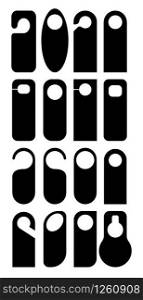 Hangers set vector icon. Paper, plastic, cardboard door lock cards isolated on white background. Don&rsquo;t disturb, calm, and clean door hanger tags for appartments and room in hostel hotel, dorms.. Hangers set vector icon. Paper, plastic, cardboard door lock cards isolated on white background. Don&rsquo;t disturb, calm, and clean door hanger tags for appartments and room in hostel hotel