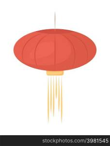 Hanging chinese lantern with tassels semi flat color vector object. Full sized item on white. Spring festival celebration simple cartoon style illustration for web graphic design and animation. Hanging chinese lantern with tassels semi flat color vector object