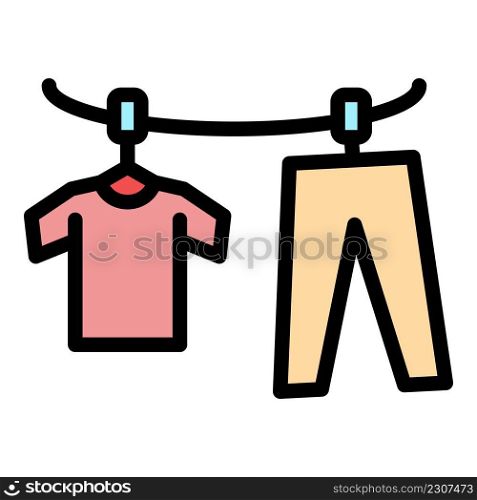 Hanging clothes icon. Outline hanging clothes vector icon color flat isolated. Hanging clothes icon color outline vector