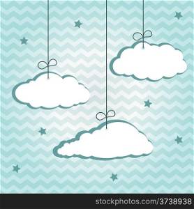Hanging clouds on chevron pattern. Vector illustration