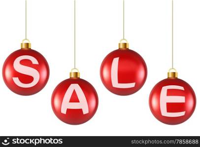 Hanging decoration Christmas red balls with sale letters.