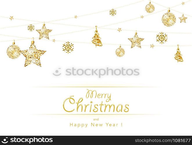 Hanging Golden Christmas Decoration on White Background