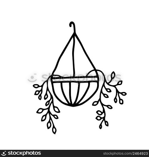 Hanging house plants and flowers in pots. Vector illustration, hand drawn design elements. Plants in pots hanging on decorative hangers. Hanging plant in pot.. Hanging house plants and flowers in pots. Vector illustration, hand drawn design elements. Plants in pots hanging on decorative hangers. Hanging plant in pot, home design illustration