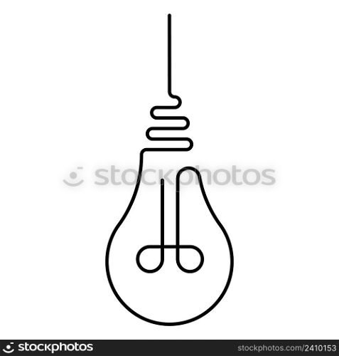 hanging incandescent light bulb is drawn with one line, the vector light bulb with one line is a symbol of light warmth and fresh ideas