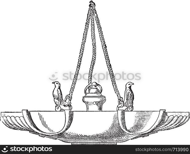 Hanging Lamp, vintage engraved illustration. Private life of Ancient-Antique family-1881.