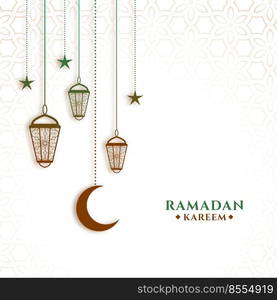 hanging lanterns and moon ramadan kareem background