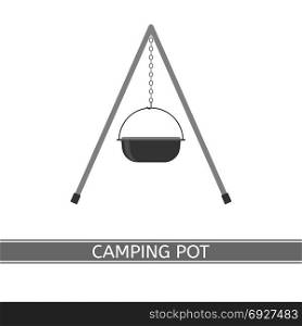 Hanging Pot Icon. Camping pot holder vector icon isolated on white. Tourist cooking pot in flat design