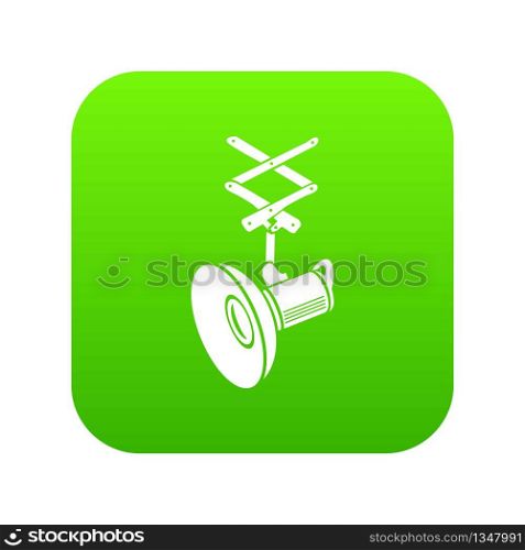 Hanging professional flashlight icon green vector isolated on white background. Hanging professional flashlight icon green vector